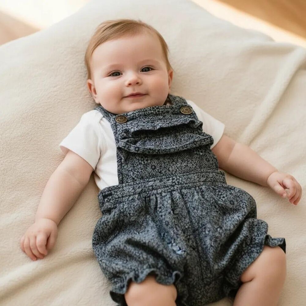 Joe Fresh Ruffle Floral Denim Bubble Shortalls 3-6 Months